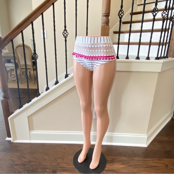 Navy and White Striped Bikini Tasseled Bottoms, size Medium - Picture 4 of 10